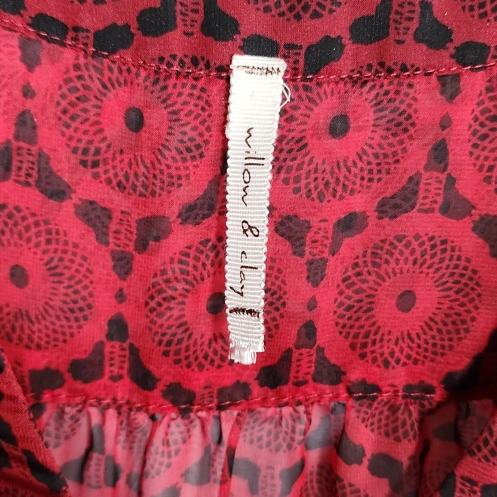 Willow & Clay Red Floral Ruffle Dress with Black Slip Size L - Picture 2 of 5